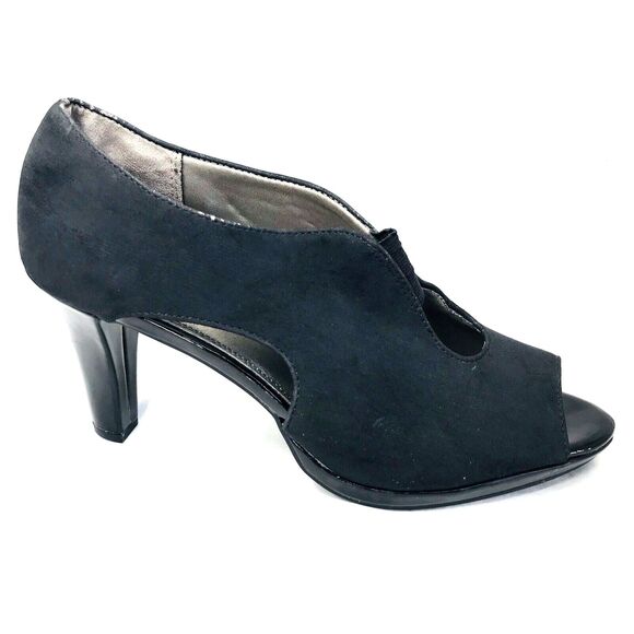 Naturalizer Bootie Shooties Heels Faux Suede Black10 Women Peep Whimsigoth Y2K - Picture 9 of 12